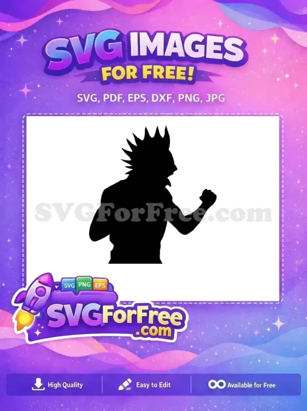A free dynamic silhouette of a person with spiky hair and a clenched fist, embodying power and defiance. Excellent free vector.