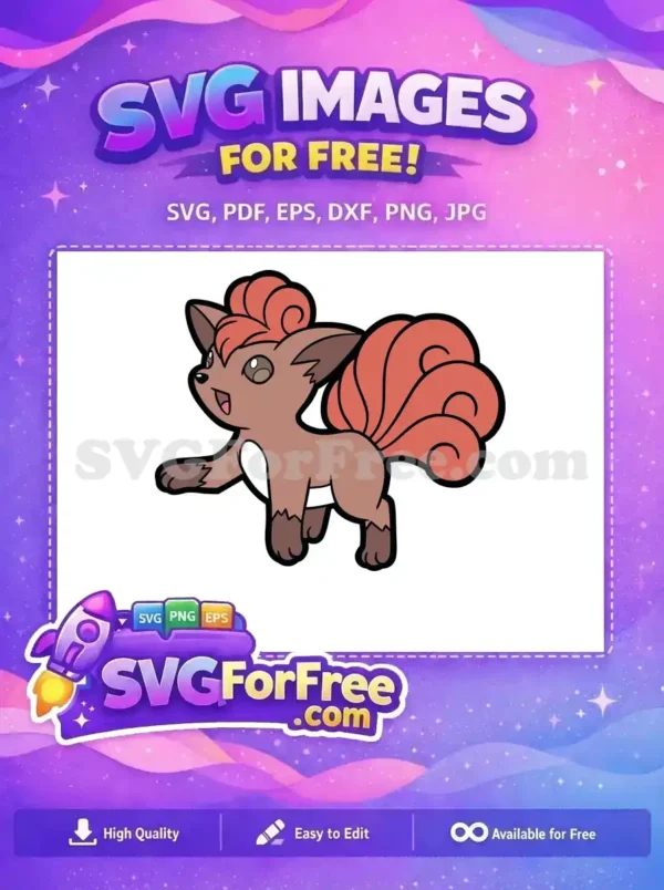 A cute Vulpix, a free Pokémon SVG design, with brown fur, fluffy tail, and cheerful expression. Free vector.