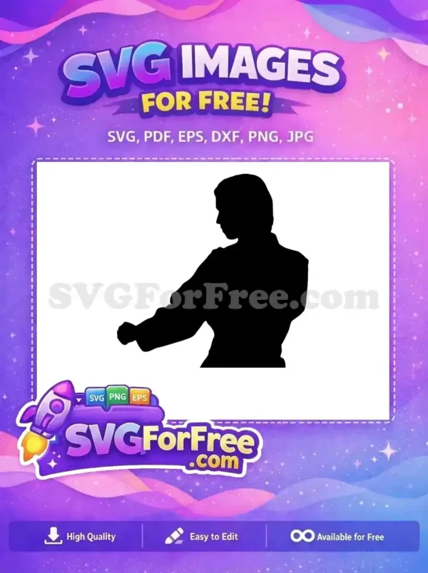 Free Martial Arts Silhouette Design – Dynamic Vector Free design of a strong martial artist silhouette in a ready stance, ideal for various creative and active projects.