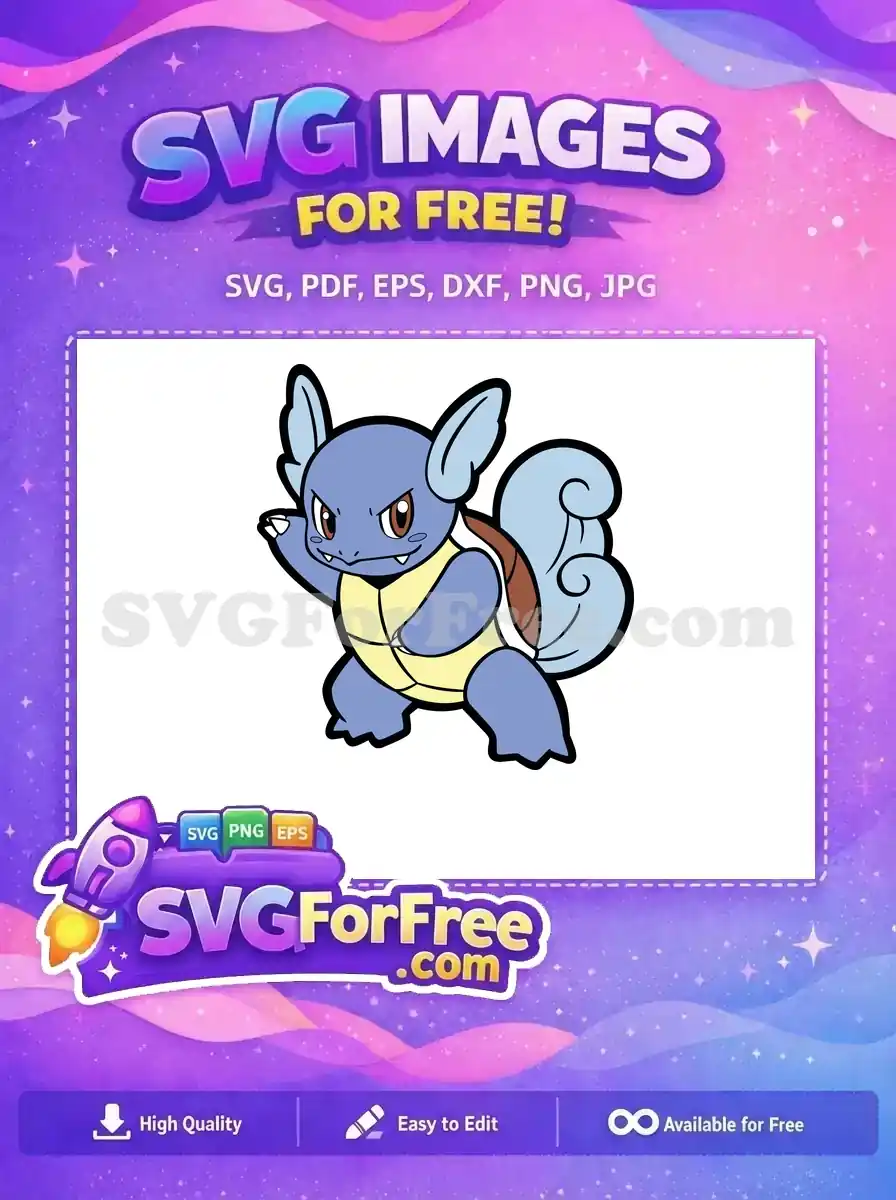 Get this free Wartortle SVG design, a fierce water-type Pokémon, standing ready for your creative crafting and digital art projects.