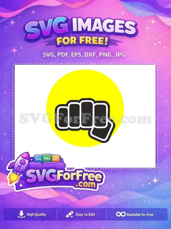 A free, striking black fist with a white outline on a vibrant yellow circular background, symbolizing strength.