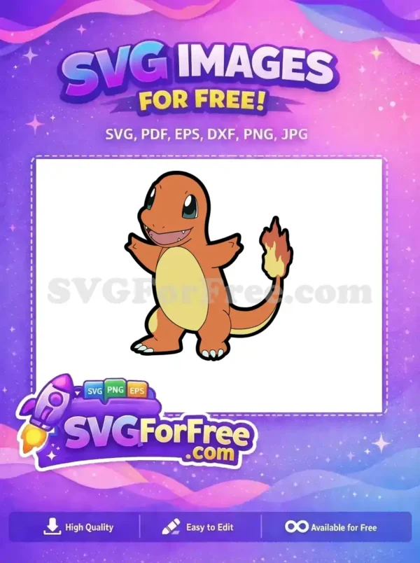 Free Charmander SVG Design – Iconic Fire Pokémon Vector Free Charmander SVG design, a vibrant orange Pokémon with a fiery tail and friendly smile, perfect for crafts.