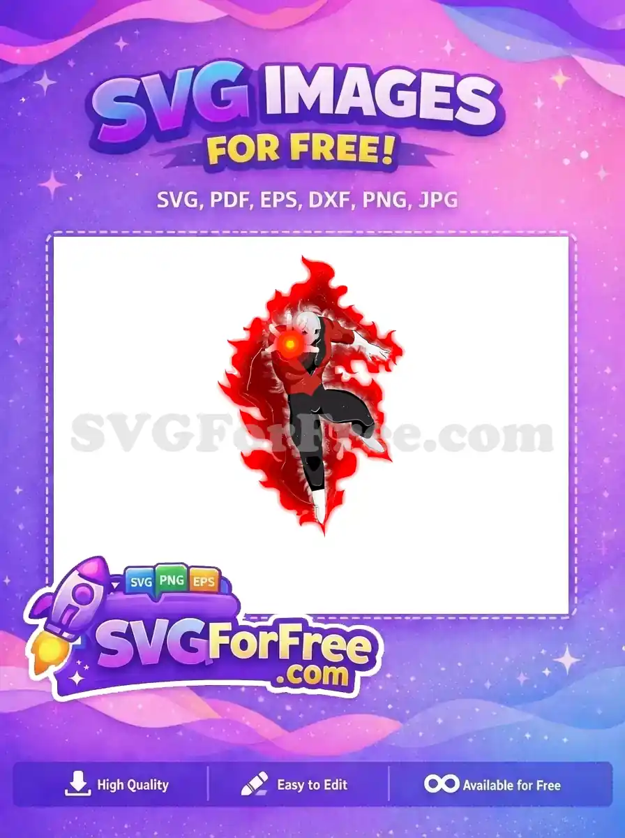 Dynamic free SVG of Jiren from Dragon Ball Super, unleashing a powerful red energy blast and enveloped in a fiery free aura.