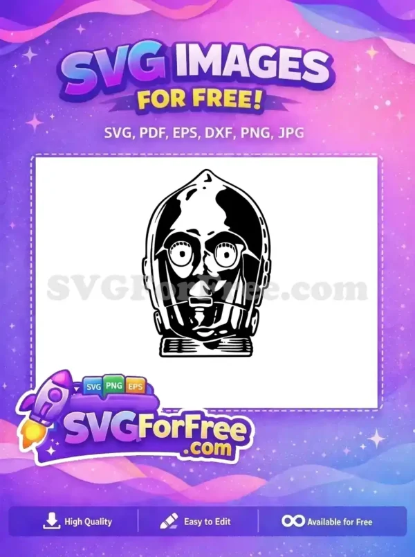 Free Detailed Droid Face Free C-3PO Star Wars Free SVG