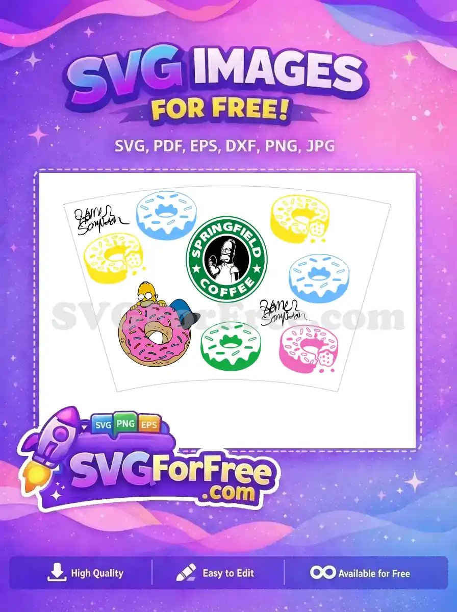 Free Colorful Donuts Free Springfield Coffee Simpsons Free SVG 1