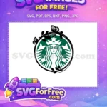 Free Butterfly Accent Free Starbucks Green Floral Free SVG - Instant Download