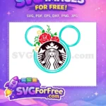 Free Turquoise Mickey Floral Starbucks Free Character Inspired Free SVG - Instant Download