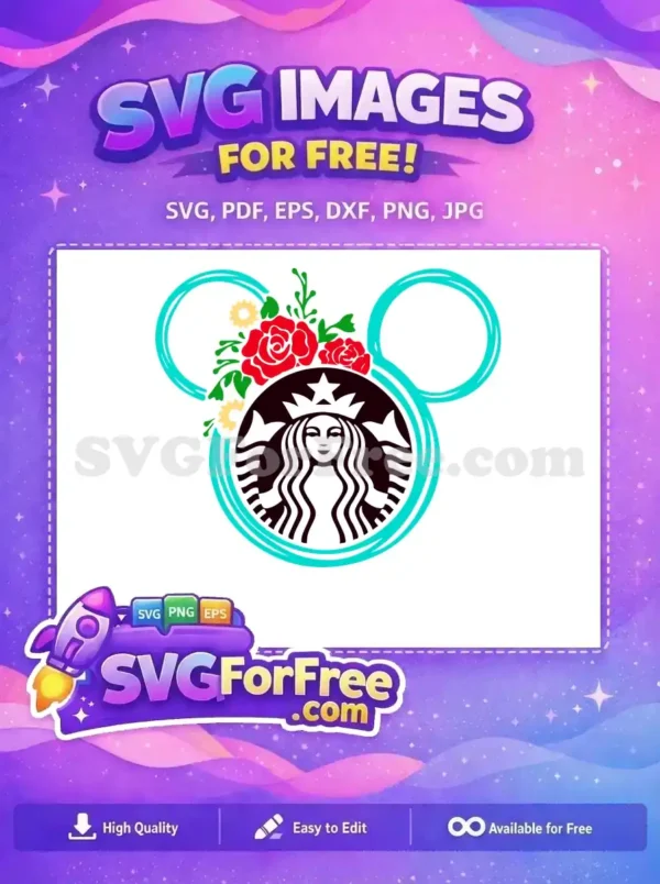 Free Turquoise Mickey Floral Starbucks Free Character Inspired Free SVG