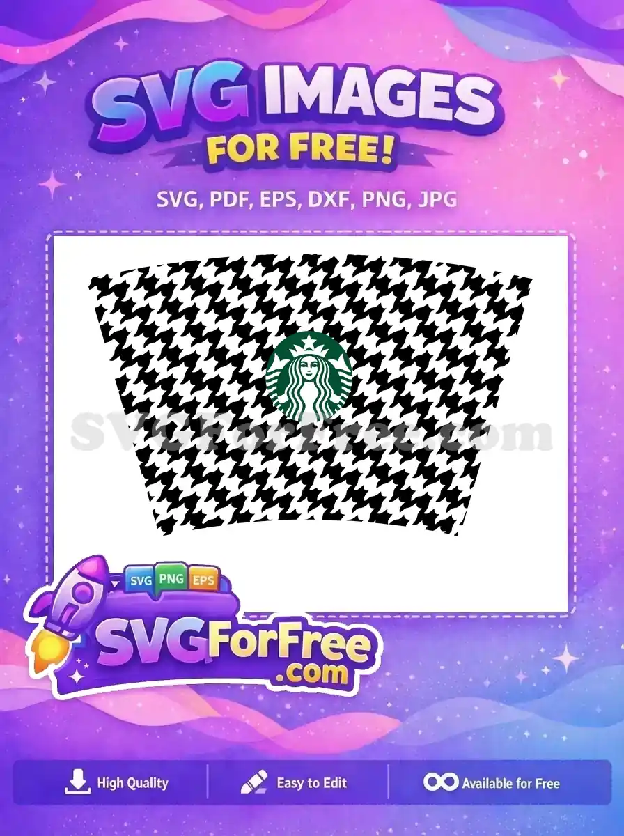 Free Houndstooth Print Free Starbucks Cup Black White Free SVG