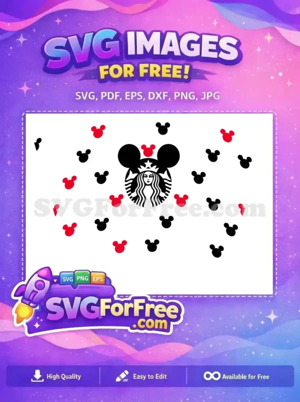 Free Black Red Mickey Free Starbucks Design Pattern Free SVG