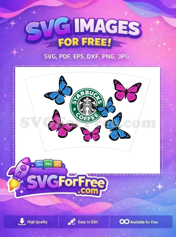 Free Pink Blue Butterflies Free Starbucks Design Free SVG