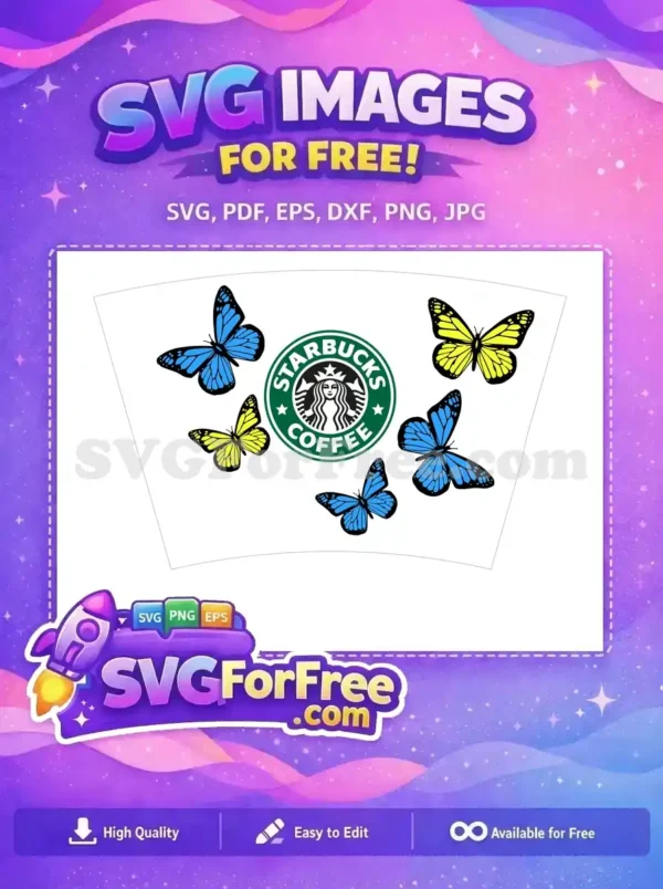 Free Blue Butterflies Free Yellow Starbucks Coffee Free SVG