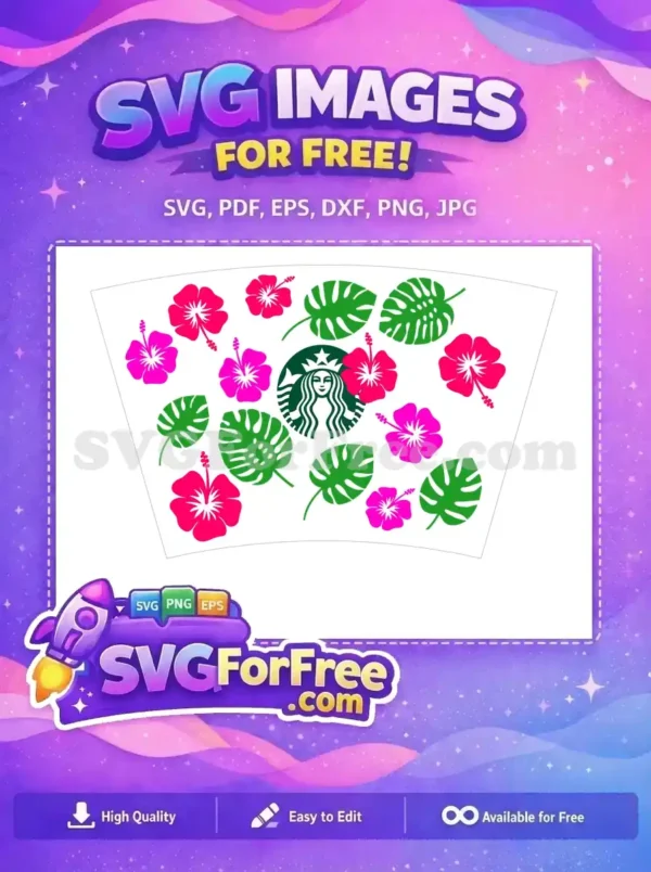 Free Pink Hibiscus Free Green Monstera Starbucks Free SVG 1