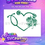 Free Green Stethoscope Free Floral Heart Nurse Free SVG - Instant Download