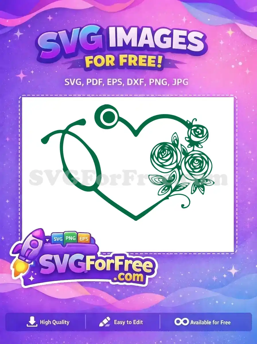 Free Green Stethoscope Free Floral Heart Nurse Free SVG