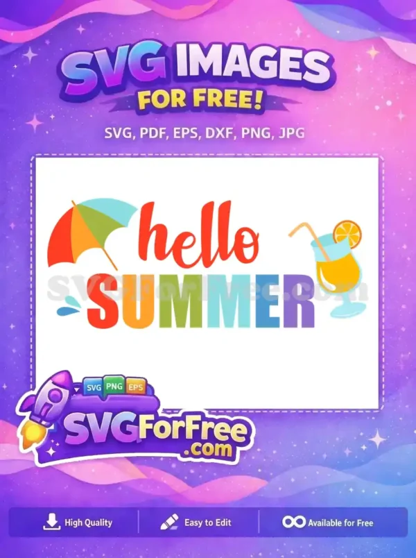 Free Rainbow Umbrella Free Orange Drink Hello Summer Free SVG 1