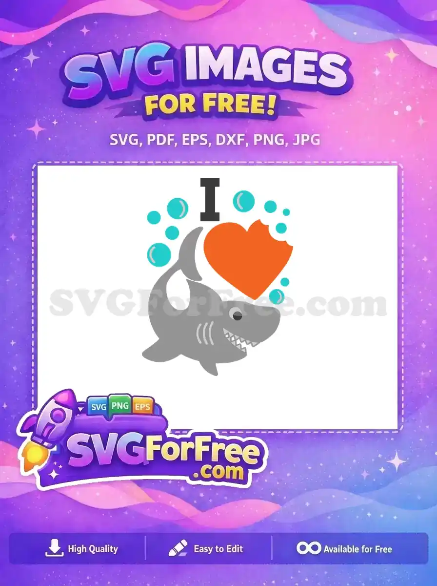 Free Gray Shark Free Bitten Heart I Love Summer Free SVG