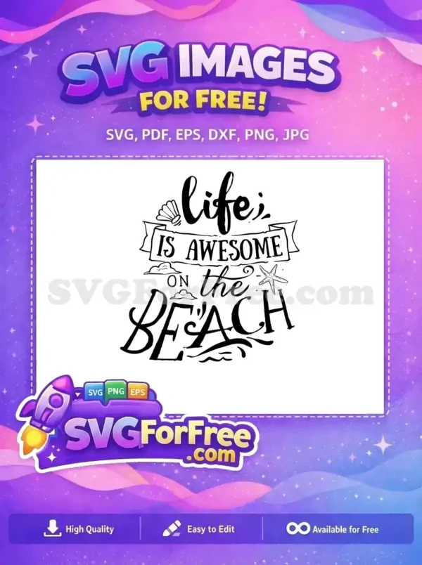 Free Life Awesome Beach Free Summer Scene Free SVG Free Life Awesome Beach Free Summer Scene Free SVG