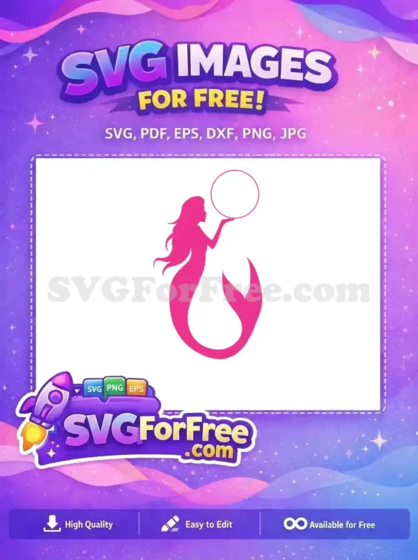 Free Pink Silhouette Mermaid Free Holding Circle Summer Free SVG
