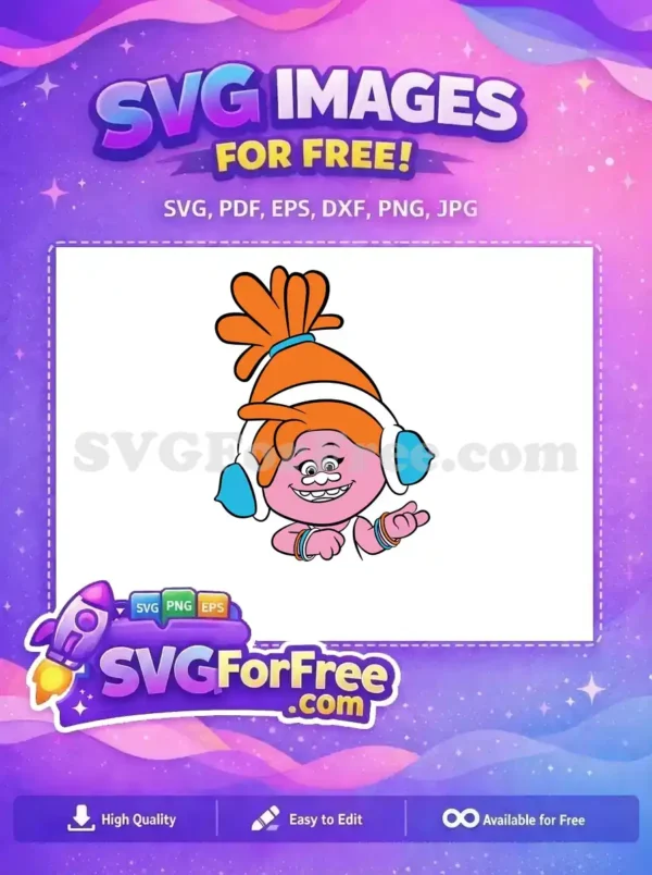 Free Poppy Troll Smiling Free Headphones Bracelets Trolls Free SVG