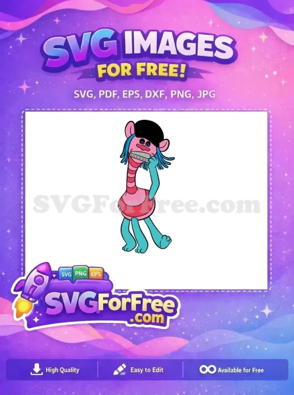 Free Pink Troll Blue Hair Free Harmonica Player Trolls Free SVG
