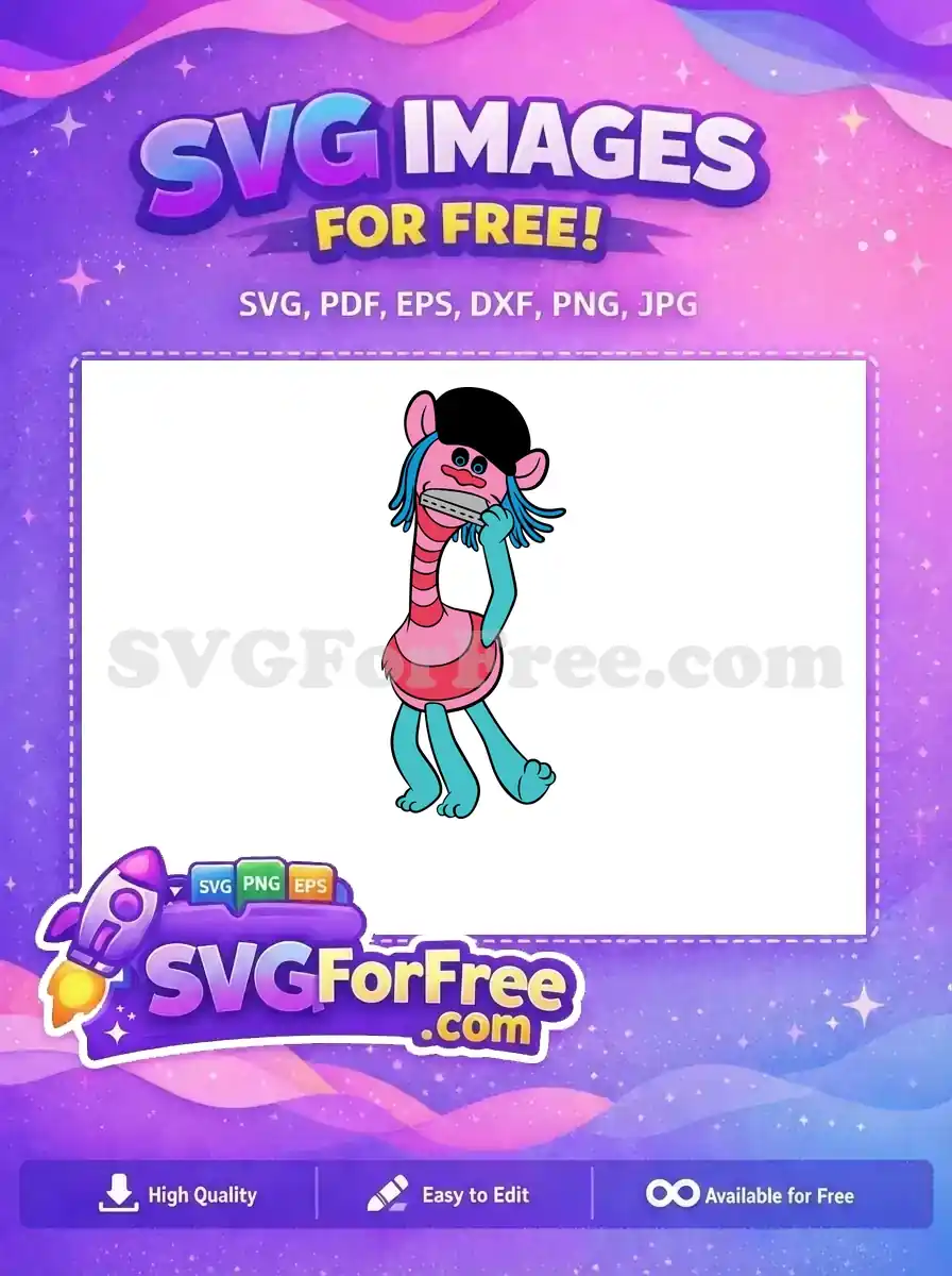 Free Pink Troll Blue Hair Free Harmonica Player Trolls Free SVG