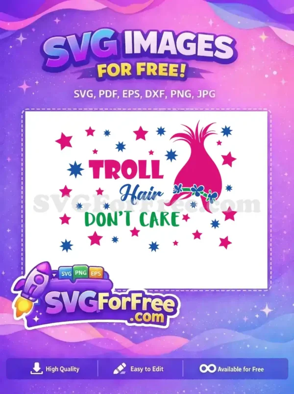 Free Pink Hair Free Blue Flowers Trolls Free SVG 2