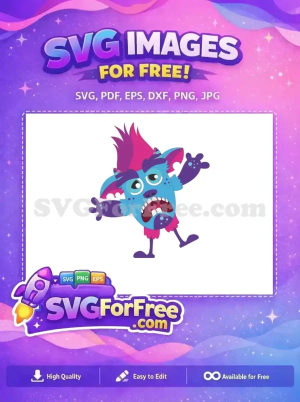 Free Scared Blue Monster Free Purple Hair Trolls Free SVG
