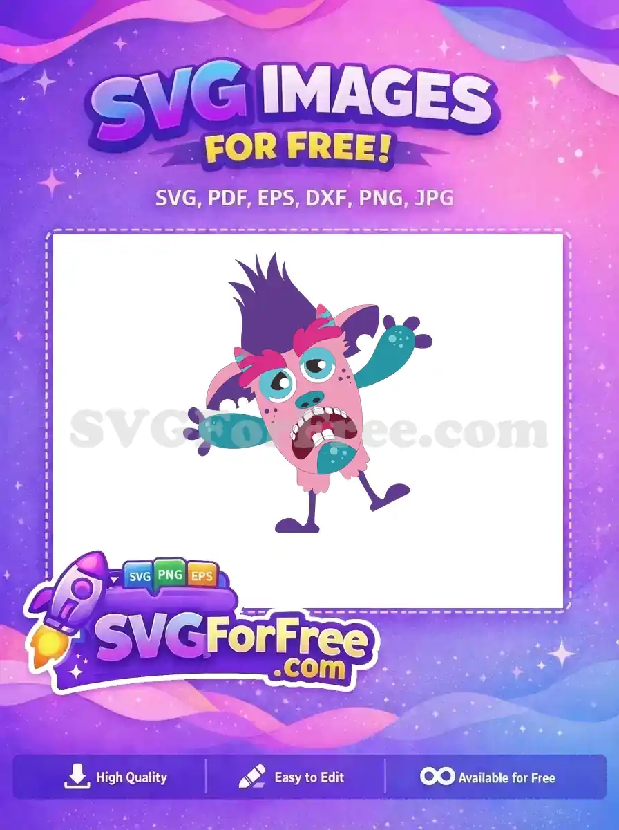 Free Scared Pink Monster Free Purple Hair Character Free SVG