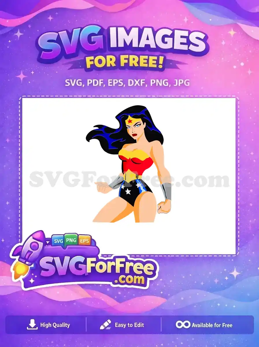 Free Black Hair Free Silver Cuffs Wonder Woman Free SVG