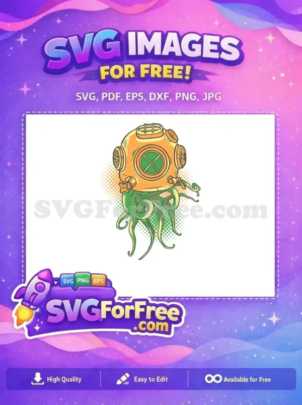 Free Orange Diving Helmet Free Green Octopus T shirt Free SVG