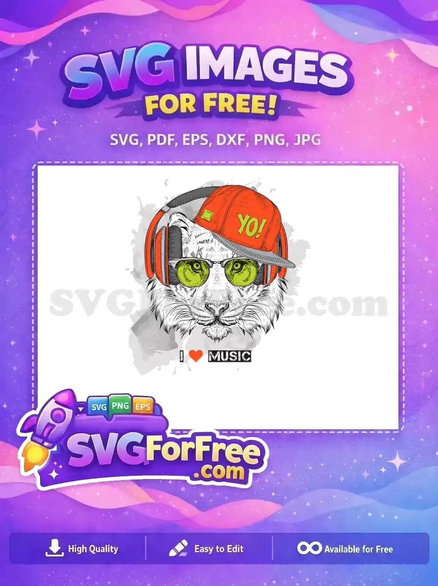 Free Tiger DJ with Headphones Free Orange Cap Music Free SVG