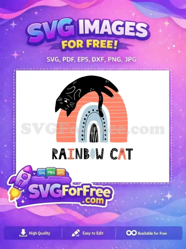 Free Playful Black Cat Free Rainbow T shirt Designs Quotes Free SVG