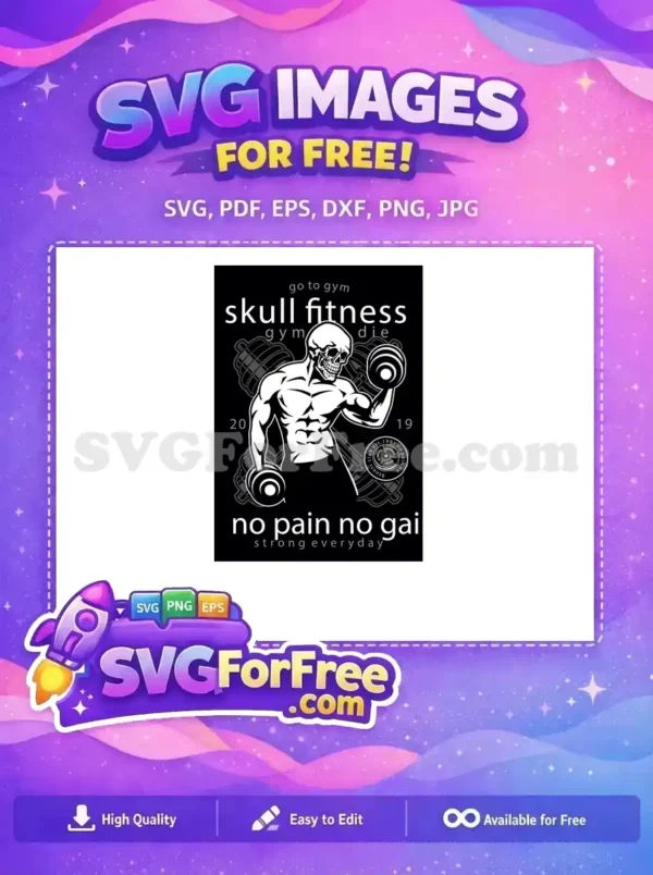Free Skull Gym Free Fitness Barbell No Pain Free SVG