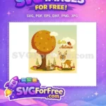 Free Cartoon Deer Sleeping Free Autumn Scene T-shirt Free SVG - Instant Download