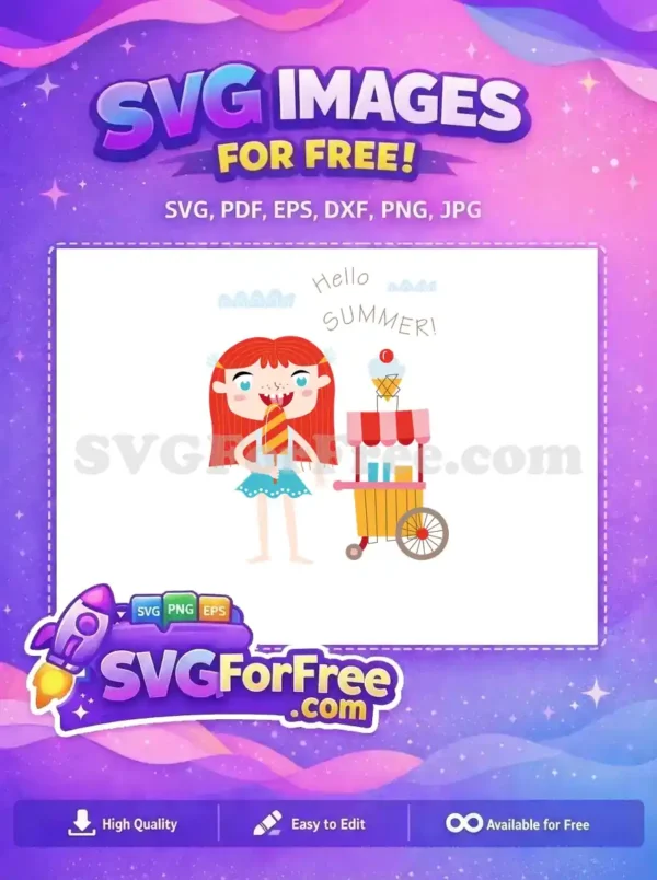 Free Redhead Girl Freckles Free Popsicle Summer Free SVG