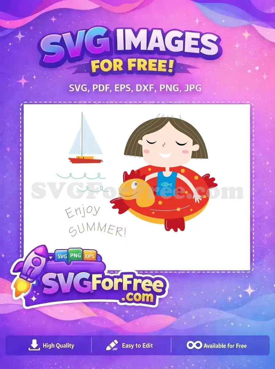 Free Smiling Girl Free Chicken Float Enjoy Summer Free SVG