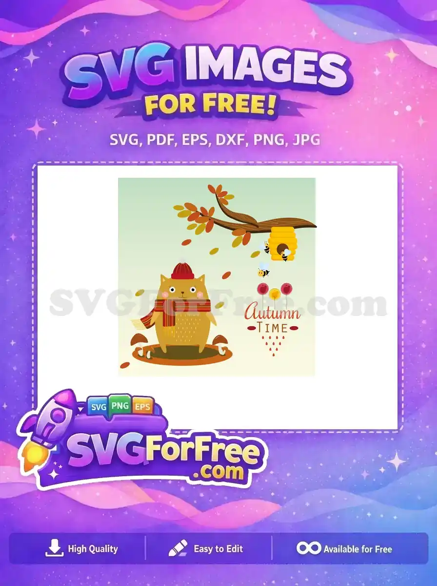 Free Autumn Cat Scarf Free Bee Hive Autumn Time Free SVG