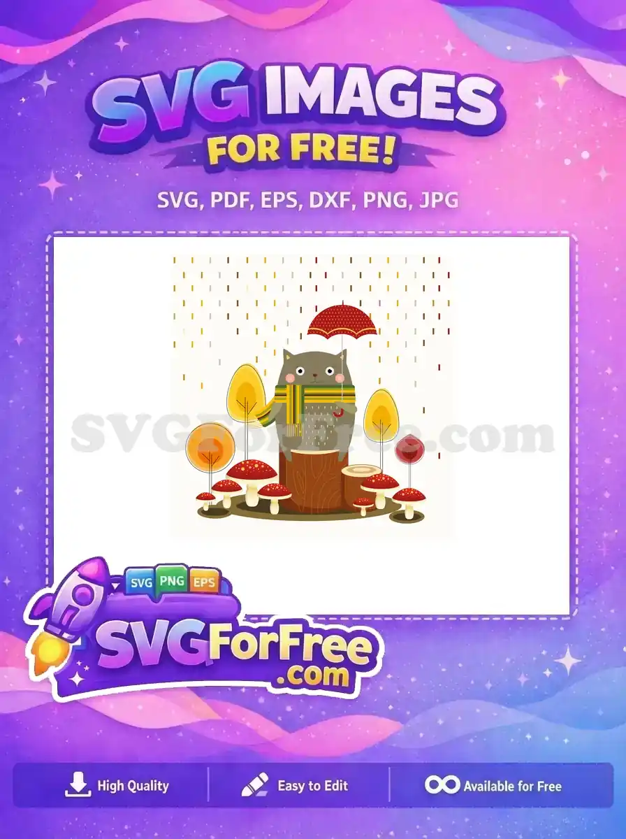 Free Scarfed Cat Free Under Umbrella Autumn Free SVG