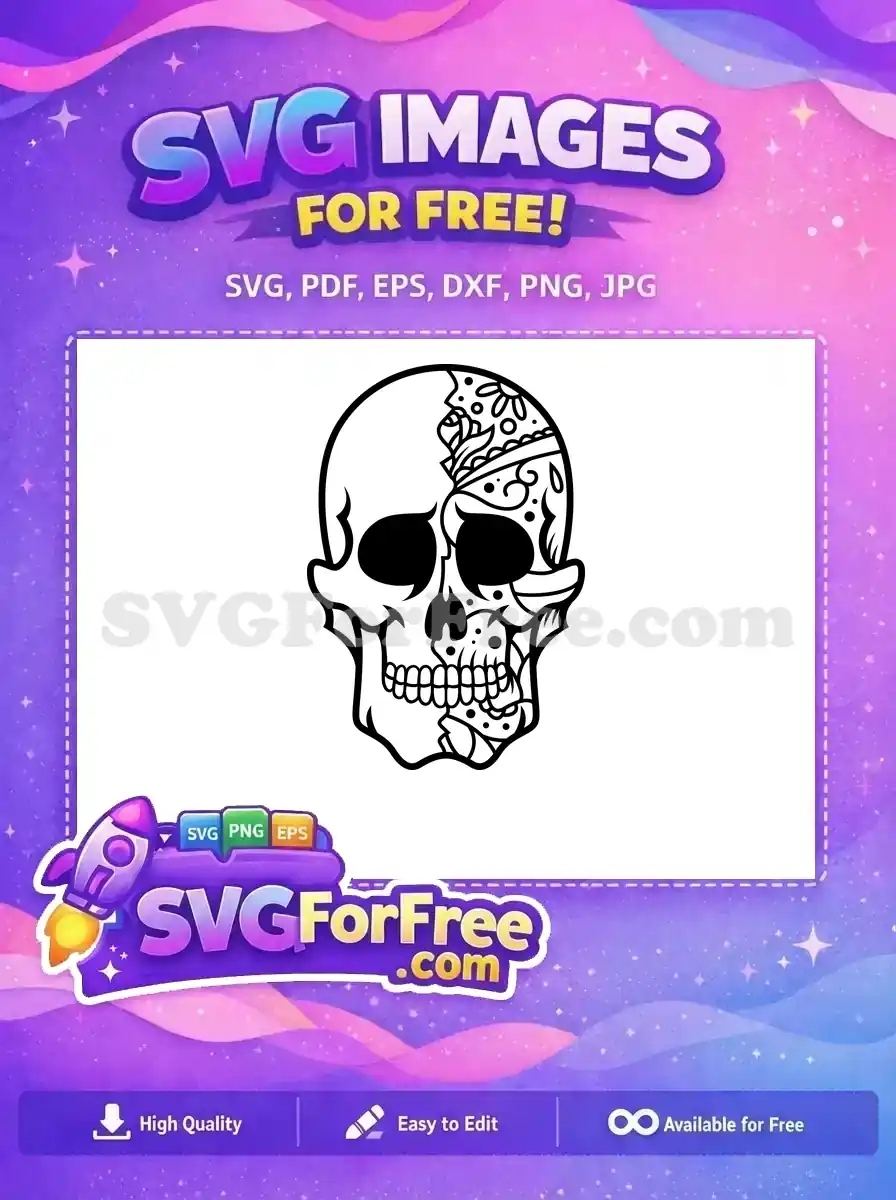 Free Skull Outline Free Floral Detail T shirt Free SVG