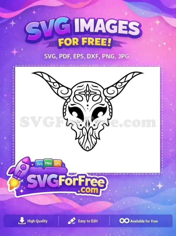 Free Tribal Horned Skull Free Floral Details T shirt Free SVG