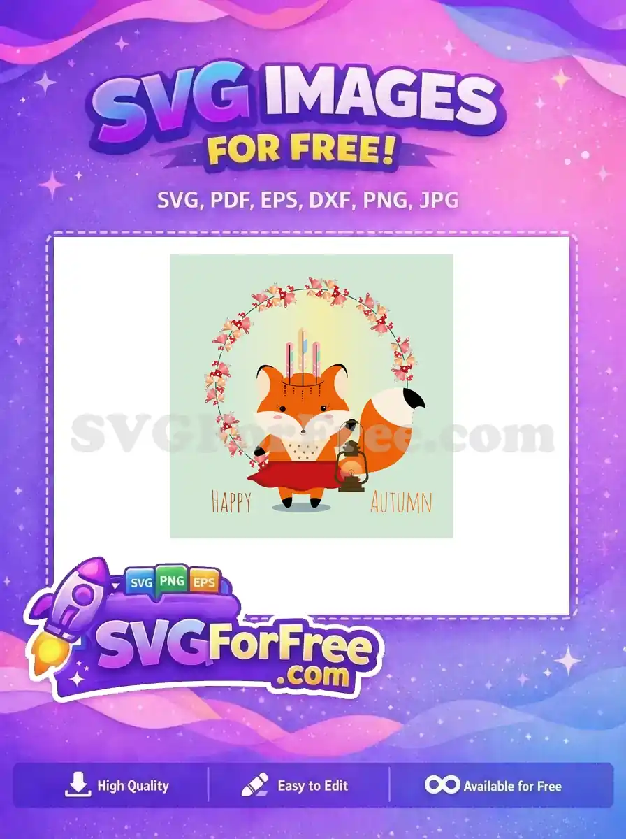 Free Cute Fox Lantern Free Mushroom Wreath Autumn Free SVG