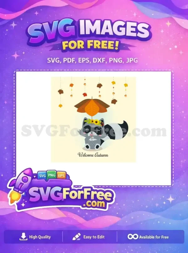 Free Playful Raccoon Flower Crown Free Autumn Umbrella T shirt Designs Quotes Free SVG