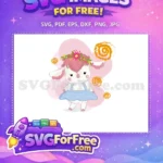 Free Cute Flower Crown Sheep Free Blue Dress Girl Free SVG - Instant Download