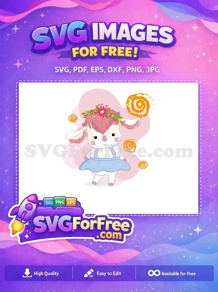 Free Cute Flower Crown Sheep Free Blue Dress Girl Free SVG