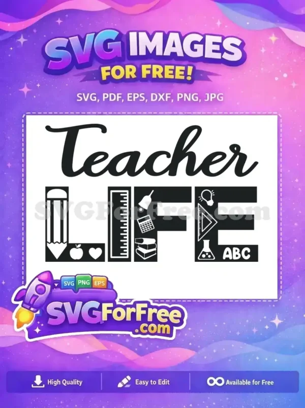 Free Pencil Apple Free Ruler Bell Teacher Life Free SVG
