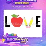 Free Red Apple Free Yellow Pencils Teacher Free SVG - Instant Download