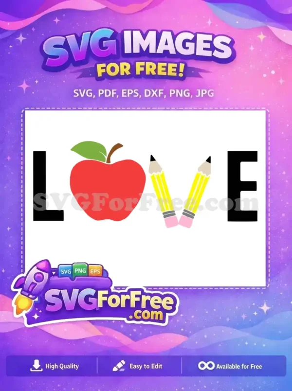 Free Red Apple Free Yellow Pencils Teacher Free SVG