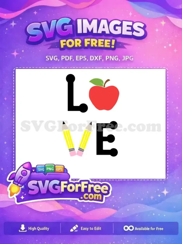 Free Black Letters Free Red Apple Teacher Love Free SVG