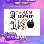 Free Teacher Life Cursive Free Hearts Apple Teacher Free SVG - Instant Download